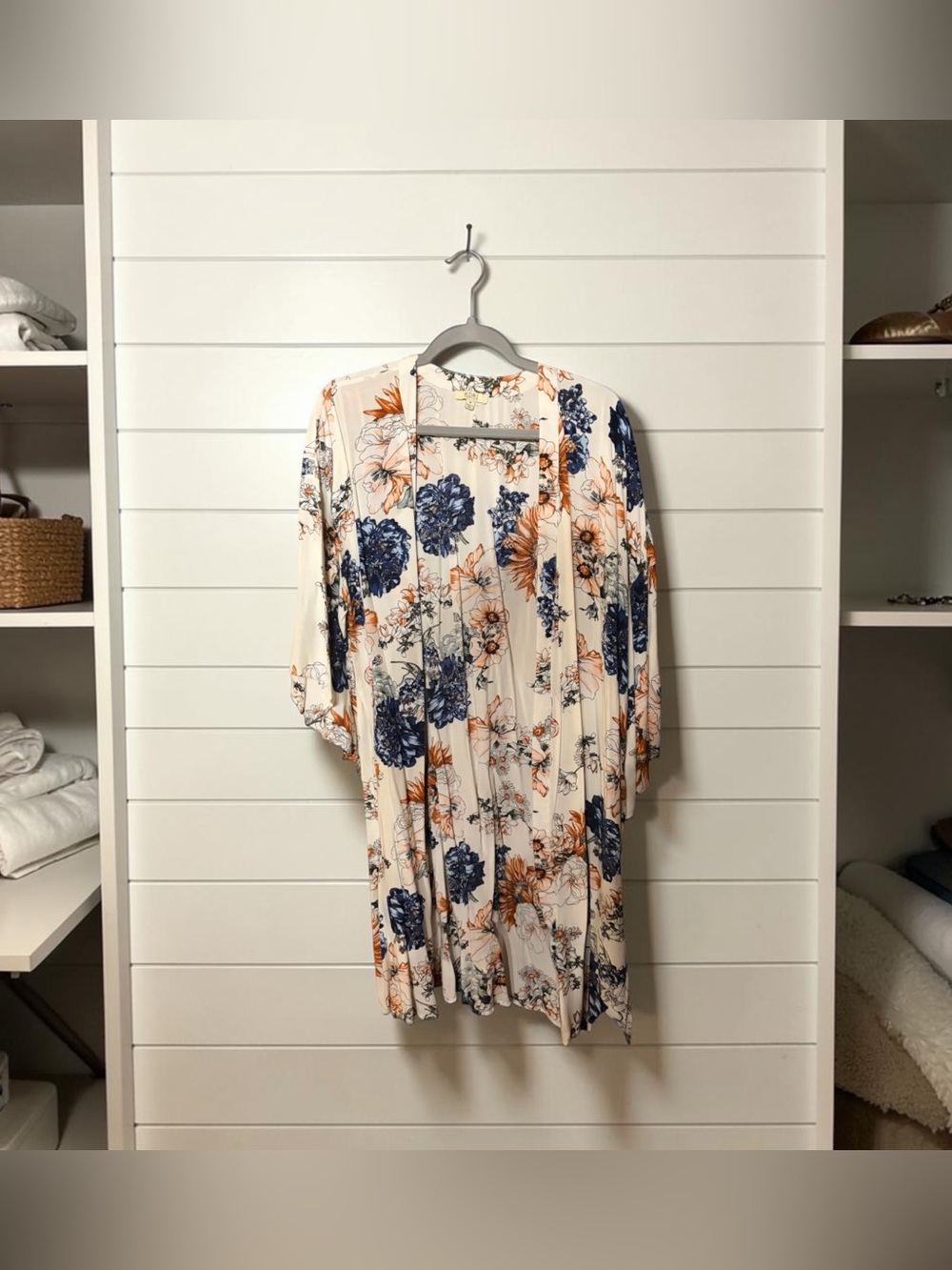 Kori Boho Floral Open-Front Kimono - Cream, Navy & Rust